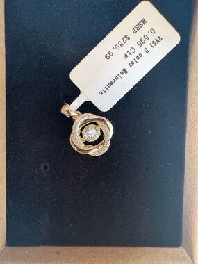 Gold over 925 SS Floral Halo Pendant with Center VVS1 D Moissanite Stone